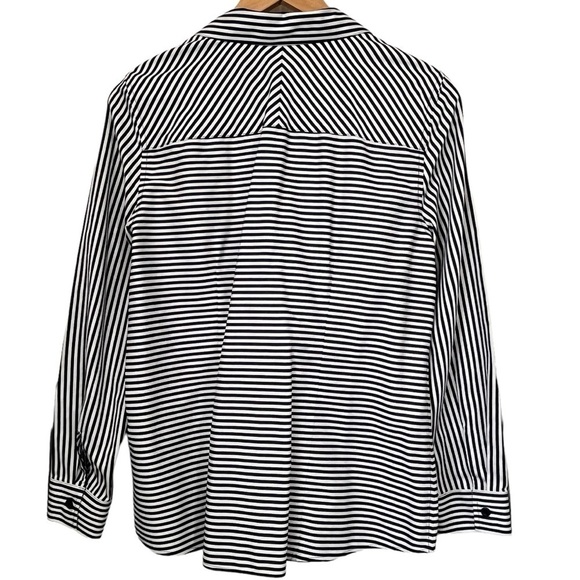Chico’s Striped Black & White Long-Sleeved Career Blouse Size 1 (US M/8) - Picture 3 of 10